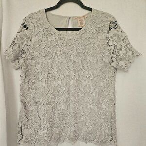 Philosophy Gray Lace Short Sleeve Blouse Sz S‎